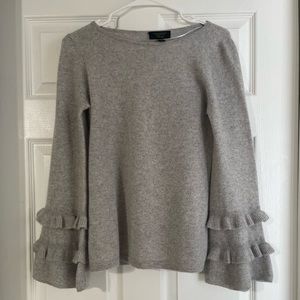 CASHMERE Charter club Luxury Light Gray Heather Ruffled Ribbed Soft Top Size XS